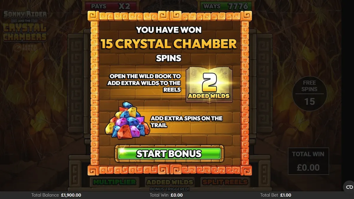 Sonny Rider & The Crystal Chambers slot screen na nagpapakita ng Aztec temple at jungle theme